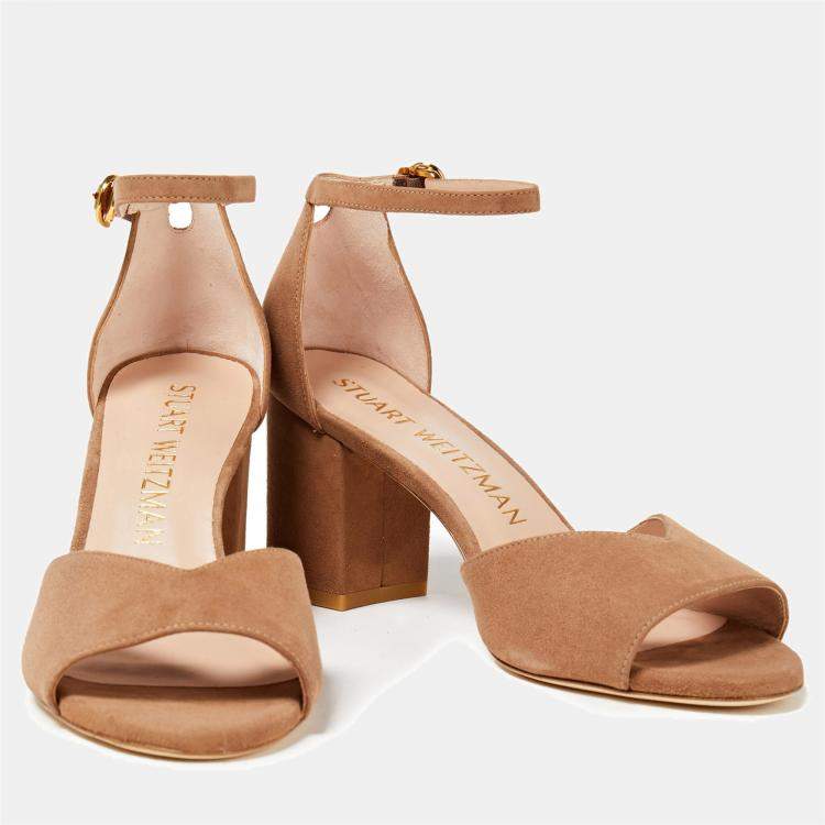Pre Owned Stuart Weitzman Suede Ankle Strap Block Heel Sandals Size 37