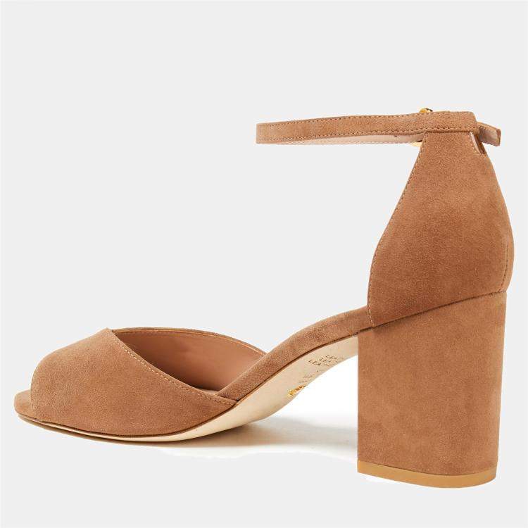Pre Owned Stuart Weitzman Suede Ankle Strap Block Heel Sandals Size 37