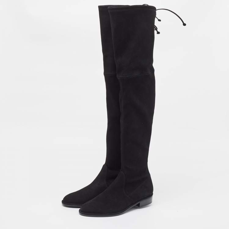 Pre Owned Stuart Weitzman Black Suede Lowland Over The Knee Boots Size 37