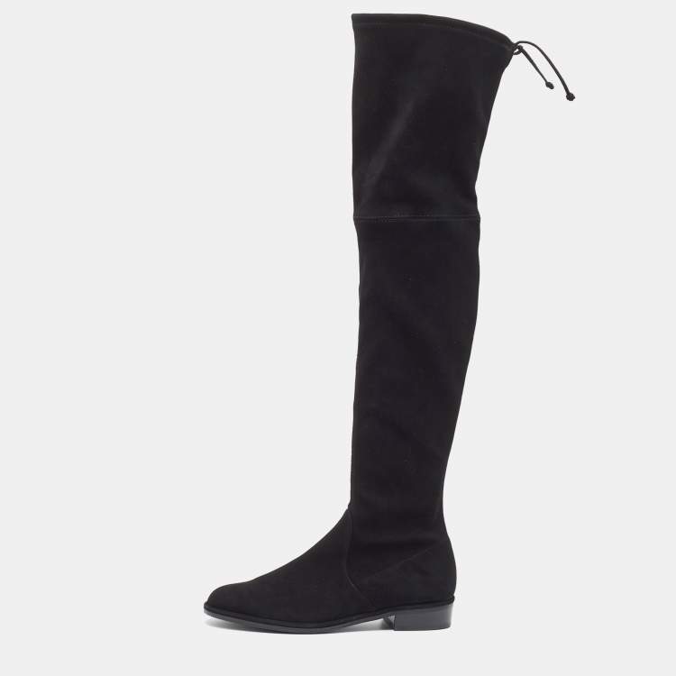 Pre Owned Stuart Weitzman Black Suede Lowland Over The Knee Boots Size 37