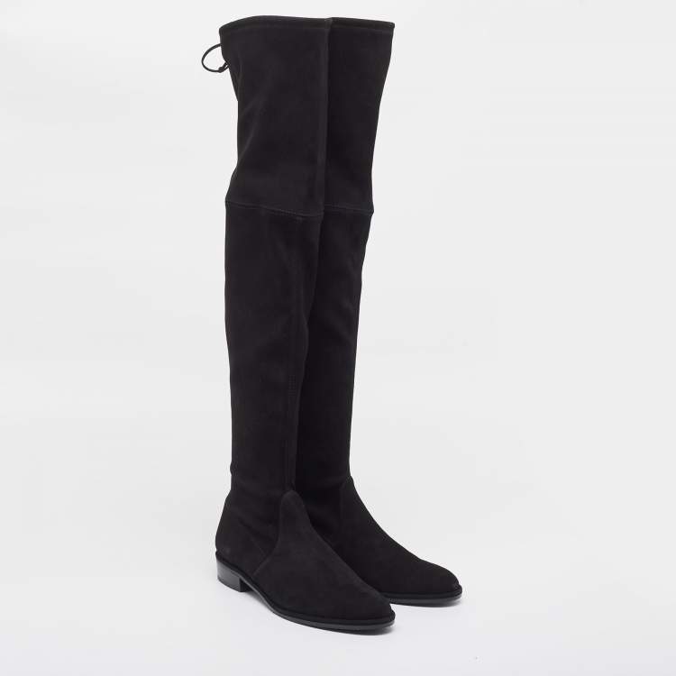 Pre Owned Stuart Weitzman Black Suede Lowland Over The Knee Boots Size 37