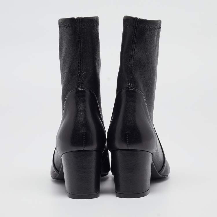Pre Owned Stuart Weitzman Black Leather Ankle Boots Size 36