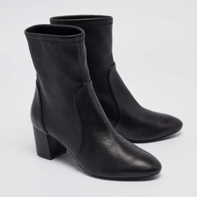 Pre Owned Stuart Weitzman Black Leather Ankle Boots Size 36