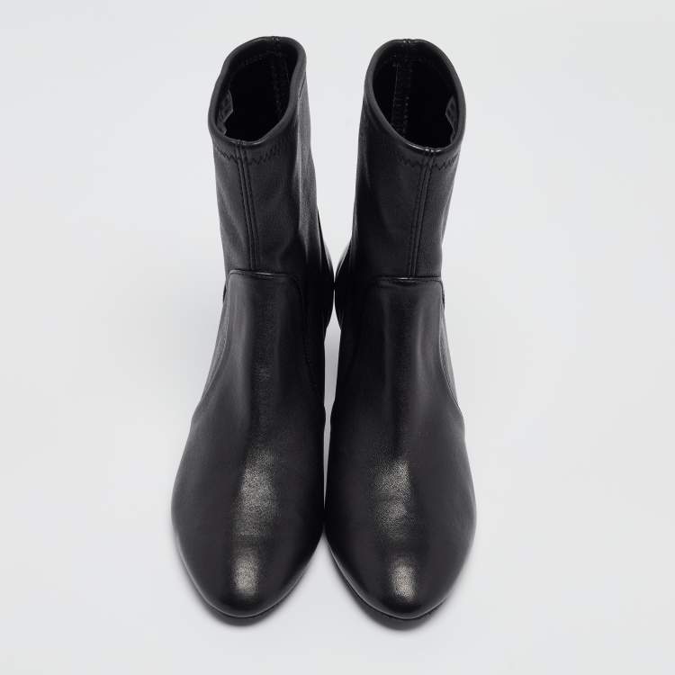 Pre Owned Stuart Weitzman Black Leather Ankle Boots Size 36