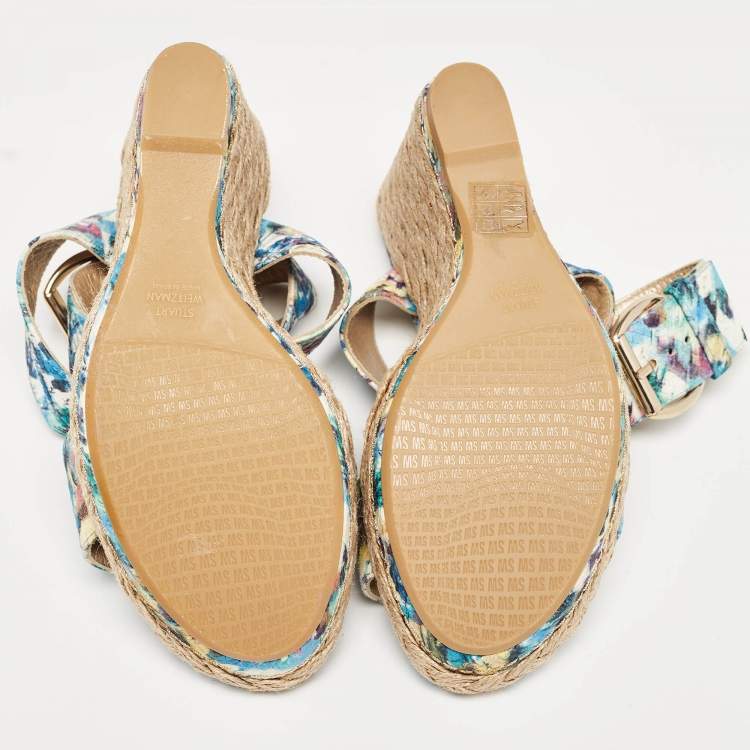 Pre Owned Stuart Weitzman Multicolor Python Embossed Wedge Sandals Size 37
