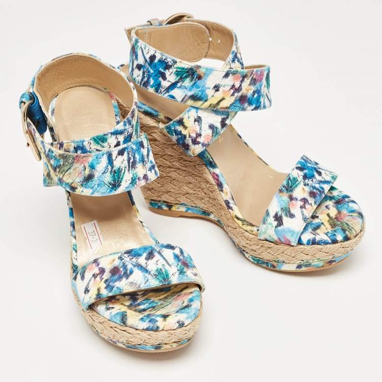 Pre Owned Stuart Weitzman Multicolor Python Embossed Wedge Sandals Size 37