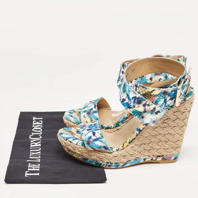 Pre Owned Stuart Weitzman Multicolor Python Embossed Wedge Sandals Size 37