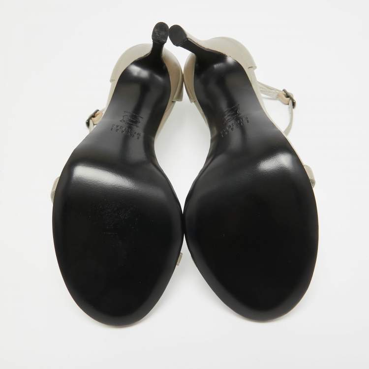 Pre Owned Stuart Weitzman Grey Leather Ankle Strap Sandals Size 38.5