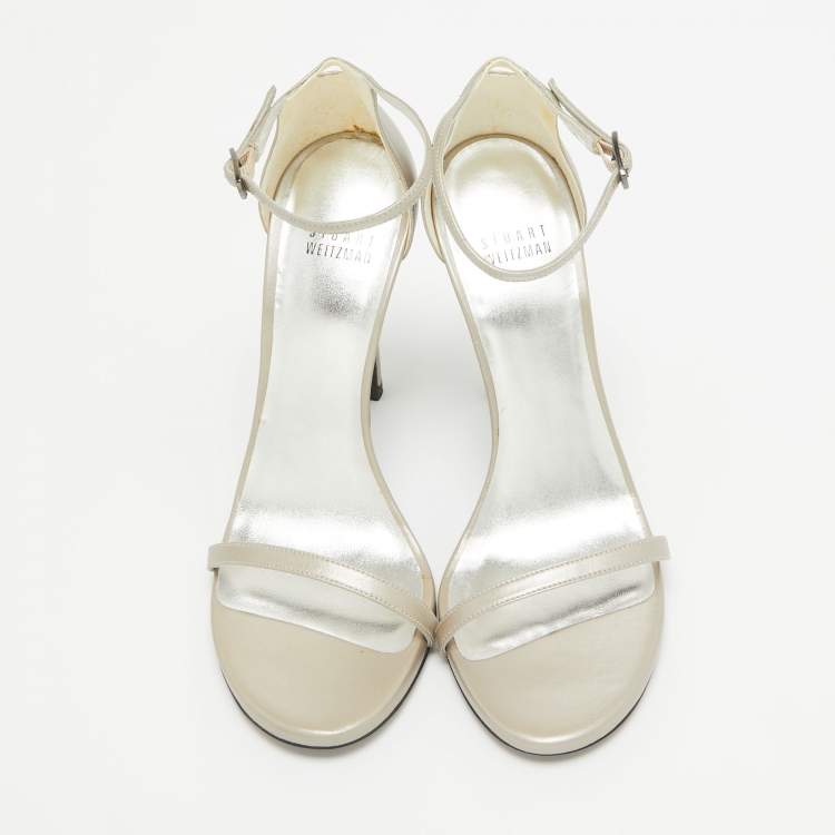 Pre Owned Stuart Weitzman Grey Leather Ankle Strap Sandals Size 38.5