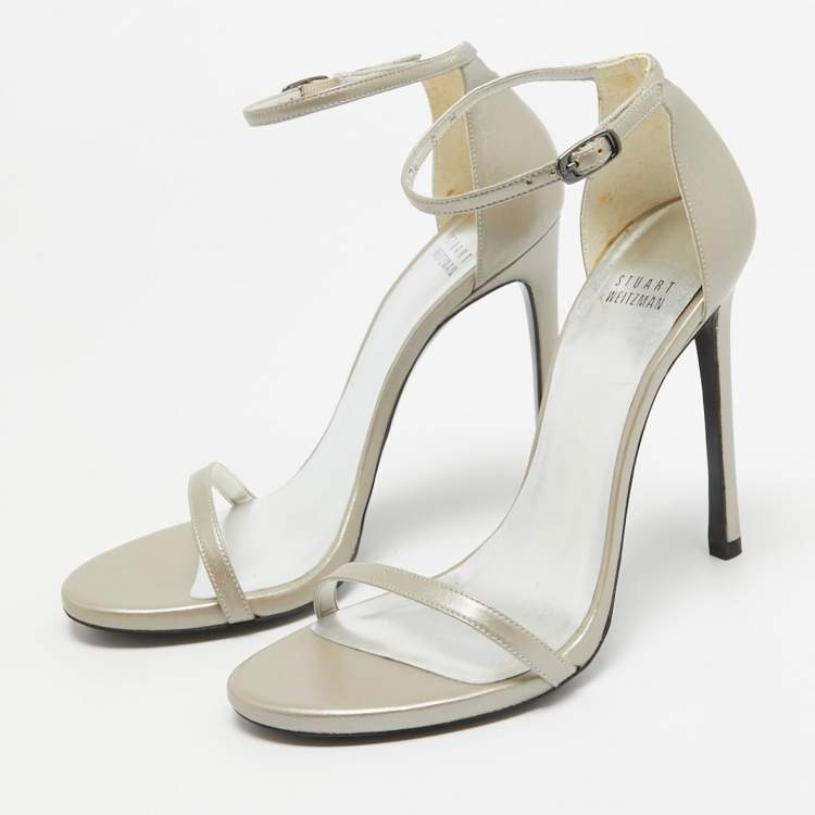 Pre Owned Stuart Weitzman Grey Leather Ankle Strap Sandals Size 38.5