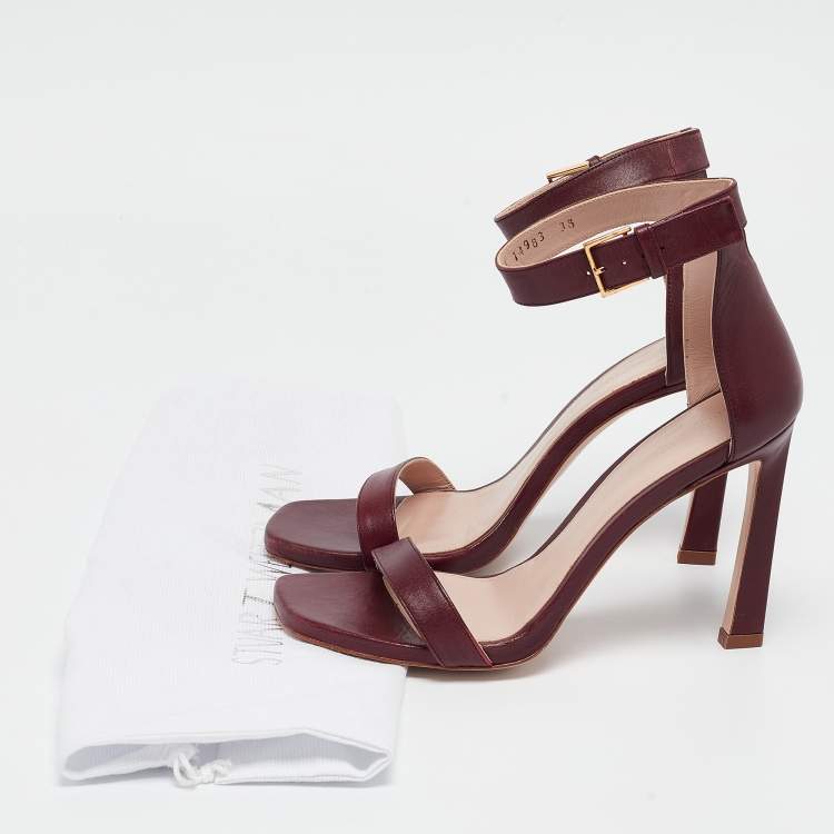 Pre Owned Stuart Weitzman Burgundy Leather Nudist Sandals Size 38