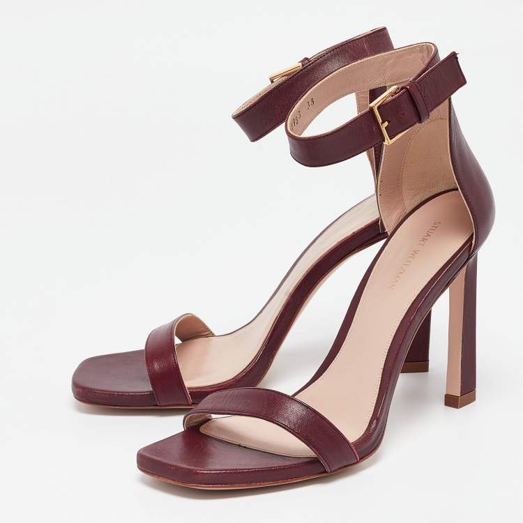 Pre Owned Stuart Weitzman Burgundy Leather Nudist Sandals Size 38