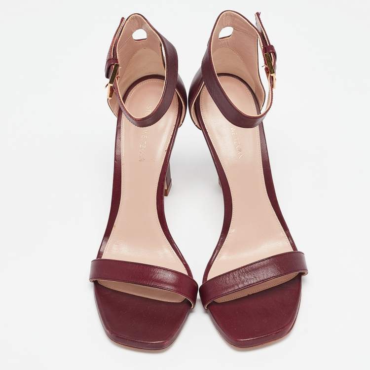 Pre Owned Stuart Weitzman Burgundy Leather Nudist Sandals Size 38
