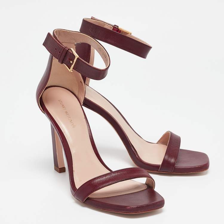 Pre Owned Stuart Weitzman Burgundy Leather Nudist Sandals Size 38