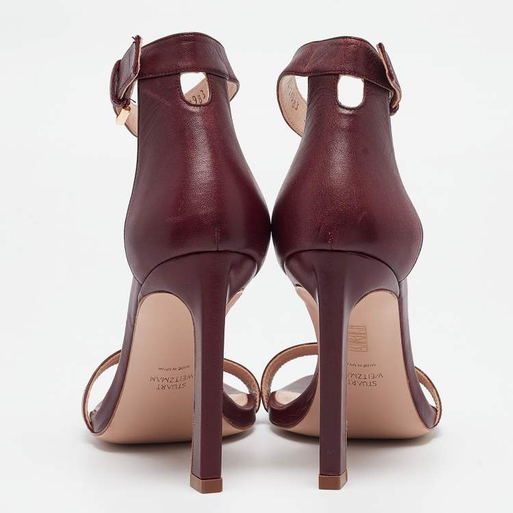 Pre Owned Stuart Weitzman Burgundy Leather Nudist Sandals Size 38
