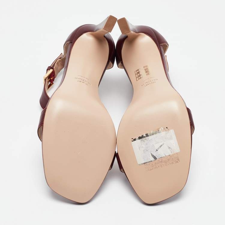 Pre Owned Stuart Weitzman Burgundy Leather Nudist Sandals Size 38