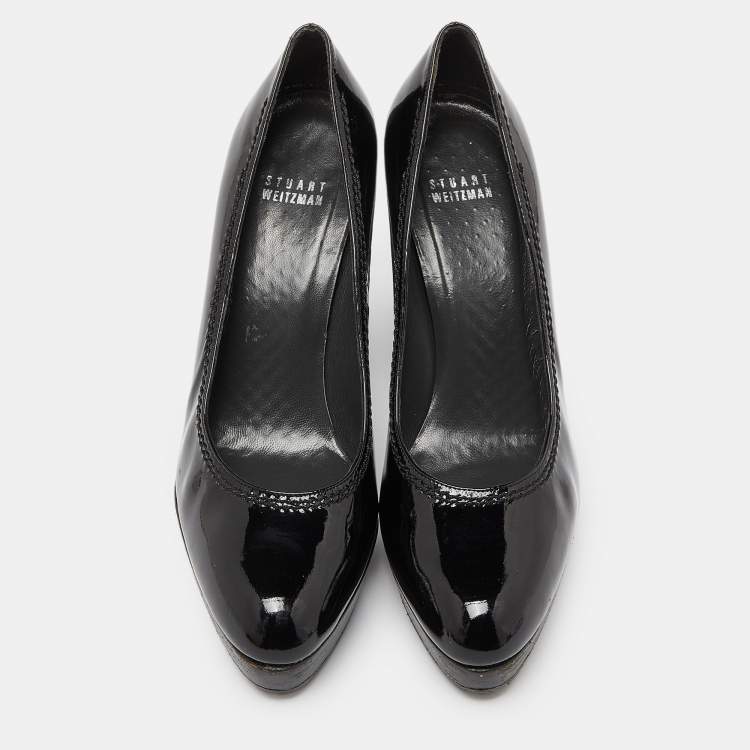 Pre Owned Stuart Weitzman Black Patent Leather Platform Pumps Size 39.5