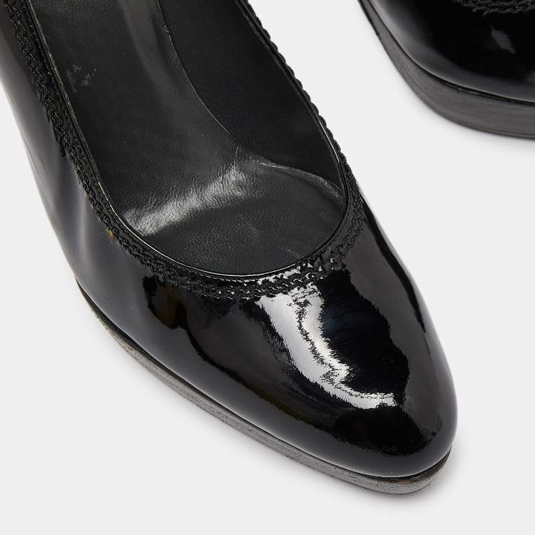 Pre Owned Stuart Weitzman Black Patent Leather Platform Pumps Size 39.5