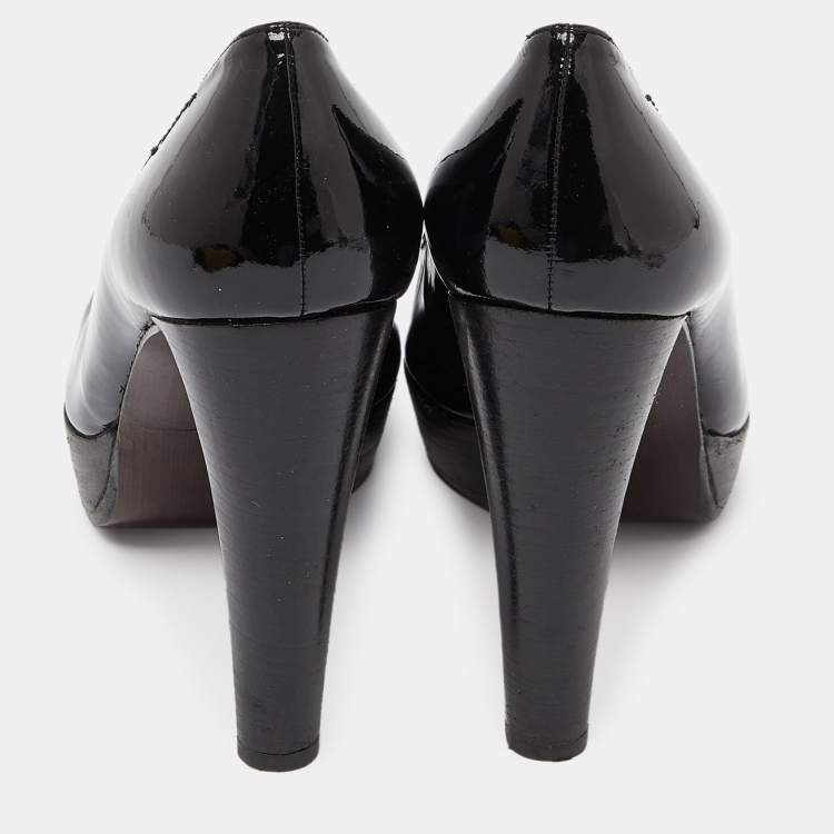 Pre Owned Stuart Weitzman Black Patent Leather Platform Pumps Size 39.5