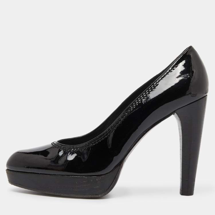 Pre Owned Stuart Weitzman Black Patent Leather Platform Pumps Size 39.5