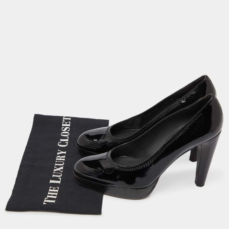 Pre Owned Stuart Weitzman Black Patent Leather Platform Pumps Size 39.5