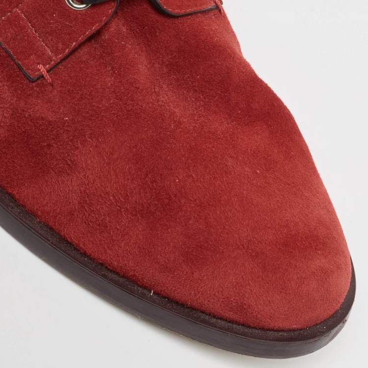 Pre Owned Stuart Weitzman Red Suede and Leather Ankle Boots Size 42.5
