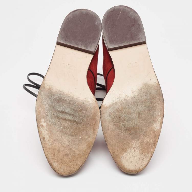 Pre Owned Stuart Weitzman Red Suede and Leather Ankle Boots Size 42.5