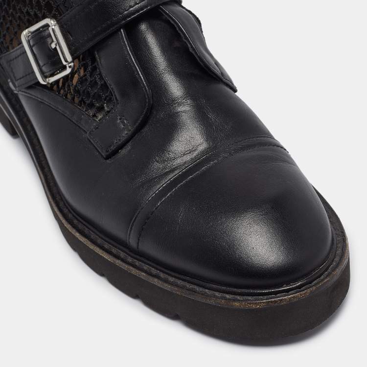 Pre Owned Stuart Weitzman Black Leather and Mesh Buckle Boots Size 42