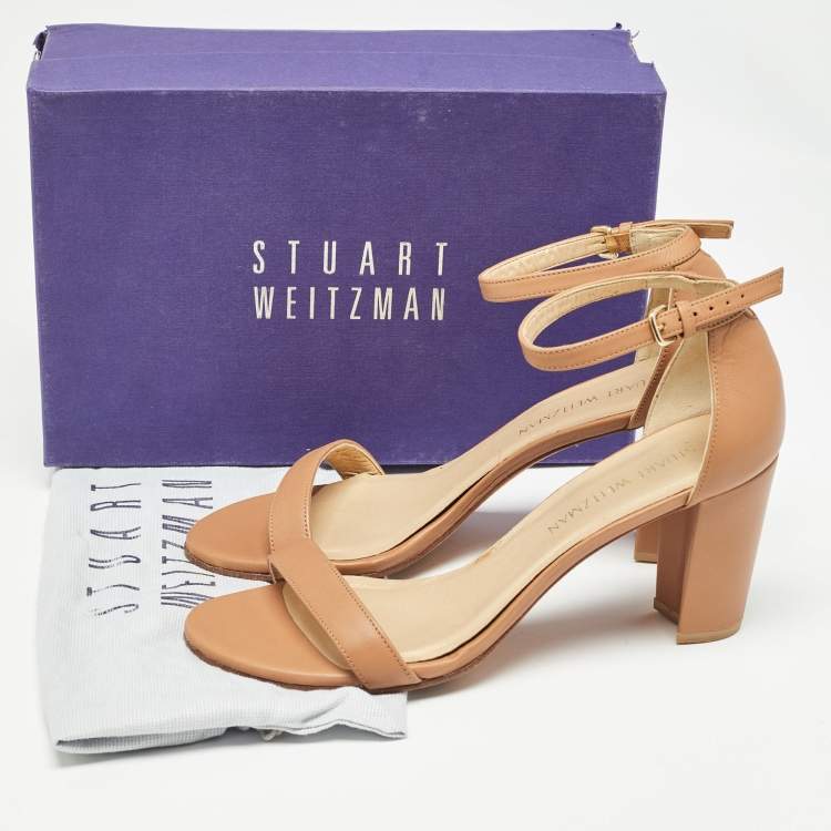 Pre Owned Stuart Weitzman Brown Brown Leather Bambina Block Heel Ankle Strap Sandals Size 41
