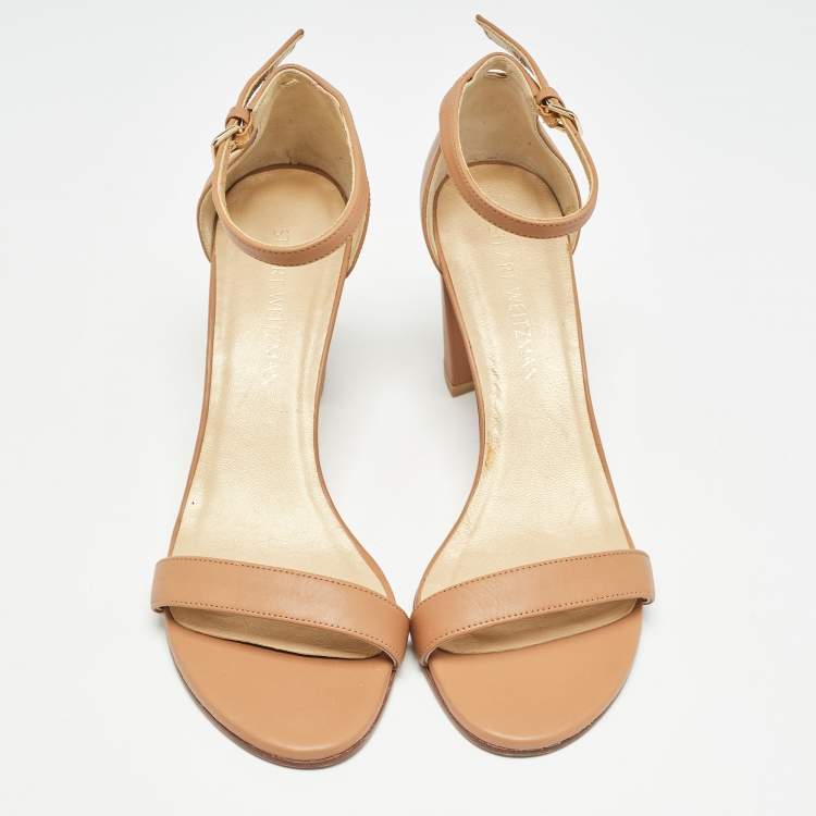 Pre Owned Stuart Weitzman Brown Brown Leather Bambina Block Heel Ankle Strap Sandals Size 41