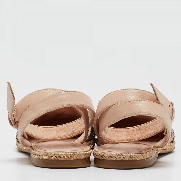 Pre Owned Stuart Weitzman Silver/Beige Metal and Leather Colorblock Espadrilles Size 38