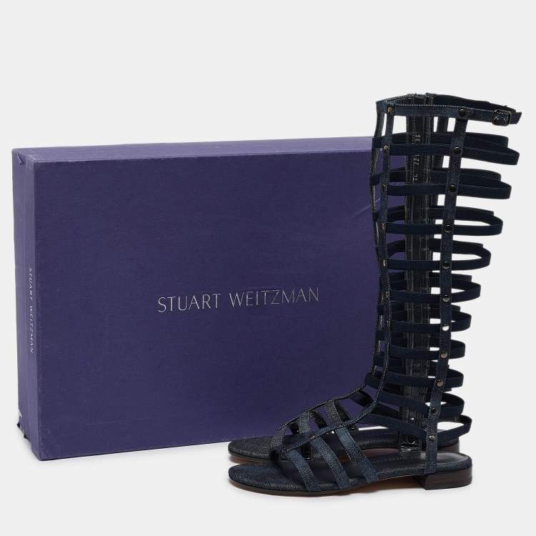 Pre Owned Stuart Weitzman Blue Denim Gladiator Flat Sandals Size 36