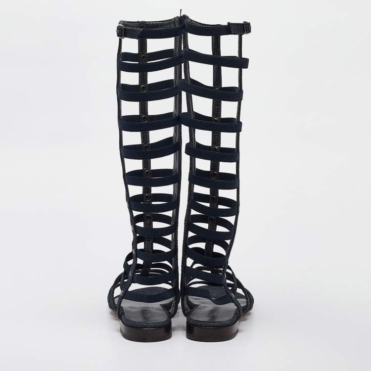Pre Owned Stuart Weitzman Blue Denim Gladiator Flat Sandals Size 36