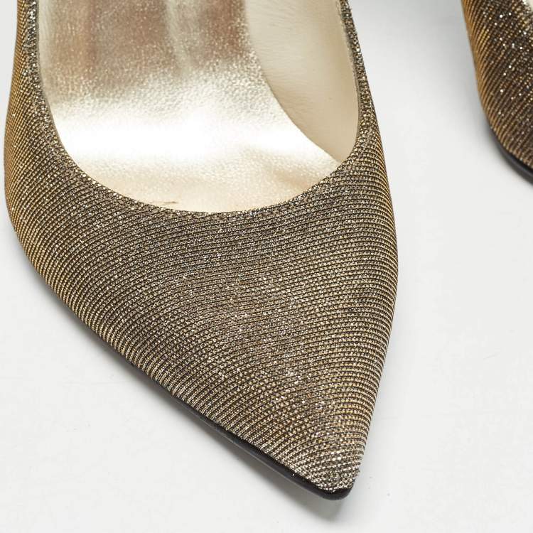 Pre Owned Stuart Weitzman Metallic Lurex Fabric Pointed Toe Pumps Size 36.5