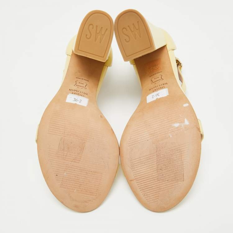 Pre Owned Stuart Weitzman Light Yellow Leather Ankle Strap Sandals Size 36