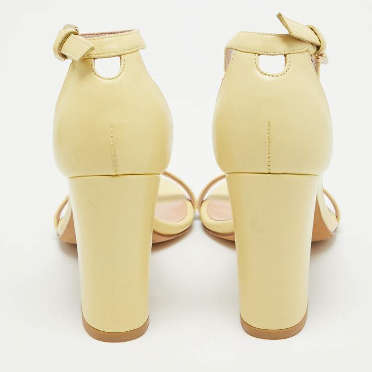 Pre Owned Stuart Weitzman Light Yellow Leather Ankle Strap Sandals Size 36