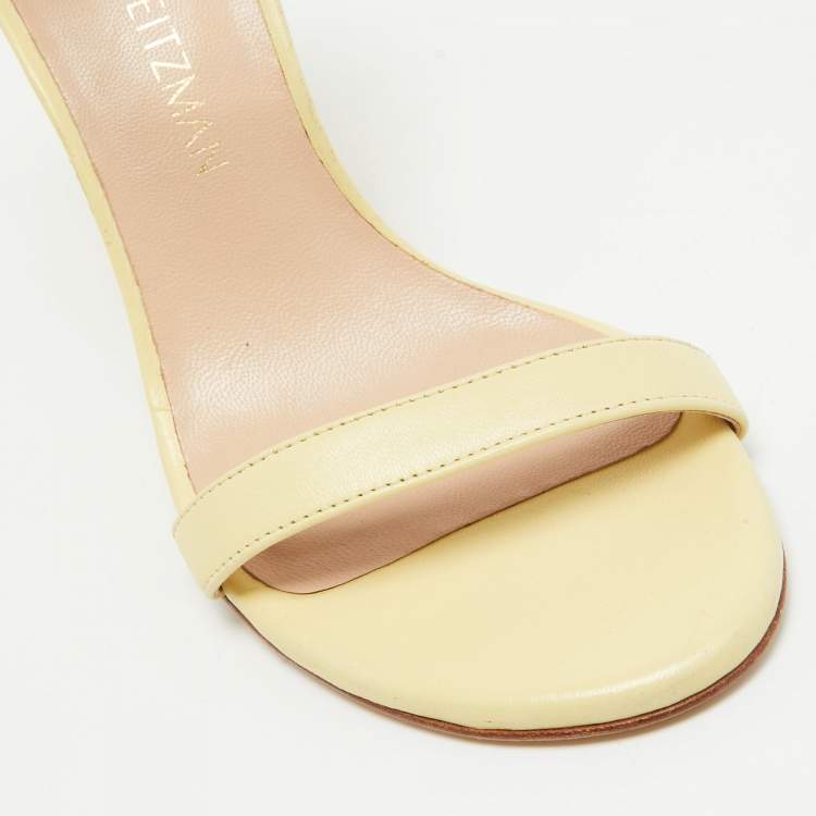 Pre Owned Stuart Weitzman Light Yellow Leather Ankle Strap Sandals Size 36