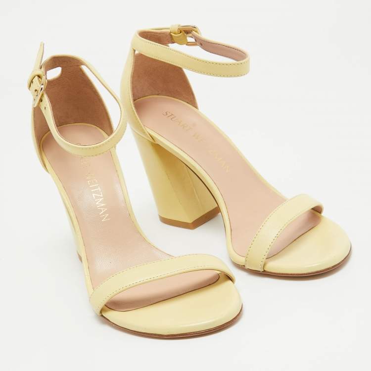 Pre Owned Stuart Weitzman Light Yellow Leather Ankle Strap Sandals Size 36