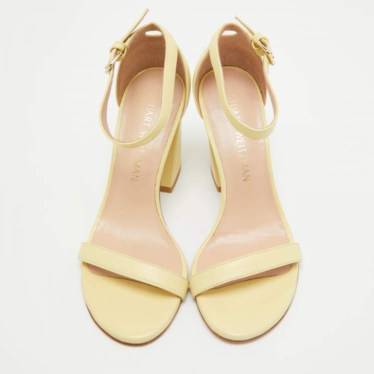 Pre Owned Stuart Weitzman Light Yellow Leather Ankle Strap Sandals Size 36