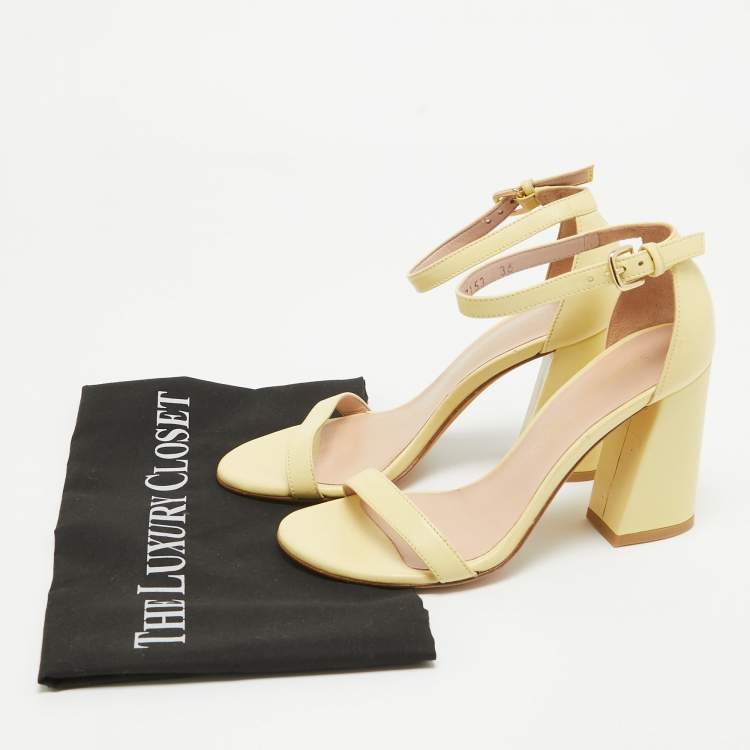 Pre Owned Stuart Weitzman Light Yellow Leather Ankle Strap Sandals Size 36