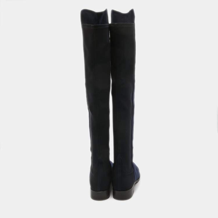 Pre Owned Stuart Weitzman Navy Blue Suede Knee Length Boots Size 38