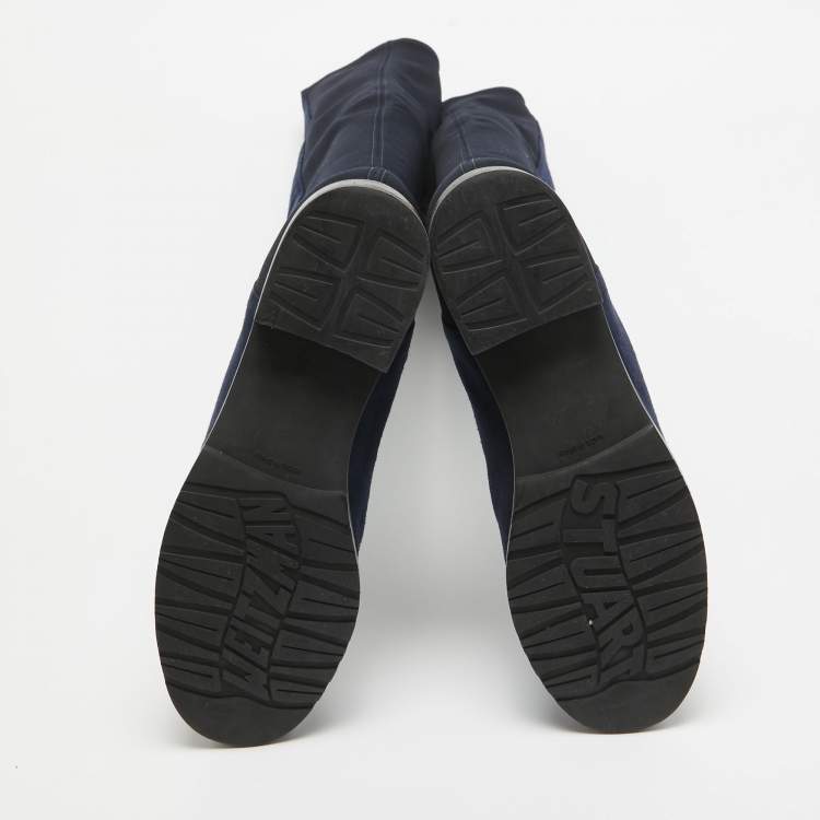Pre Owned Stuart Weitzman Navy Blue Suede Knee Length Boots Size 38
