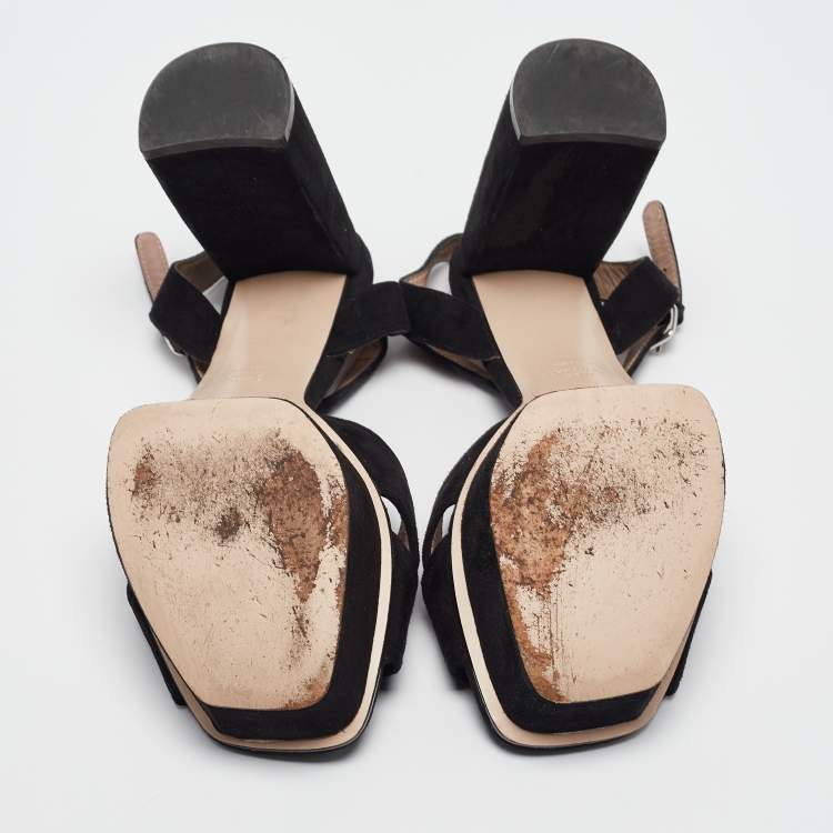 Pre Owned Stuart Weitzman Black Suede Ankle Strap Sandals 41.5