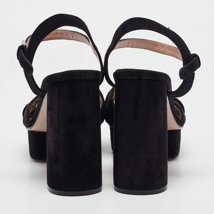 Pre Owned Stuart Weitzman Black Suede Ankle Strap Sandals 41.5