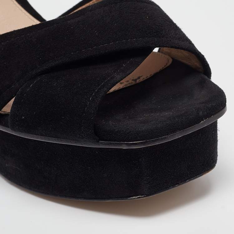 Pre Owned Stuart Weitzman Black Suede Ankle Strap Sandals 41.5