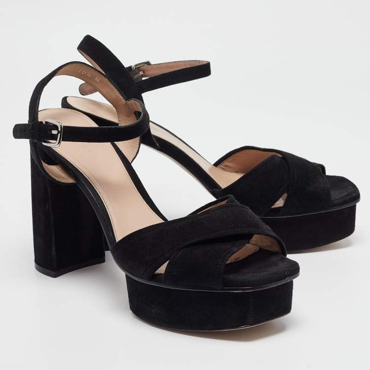 Pre Owned Stuart Weitzman Black Suede Ankle Strap Sandals 41.5
