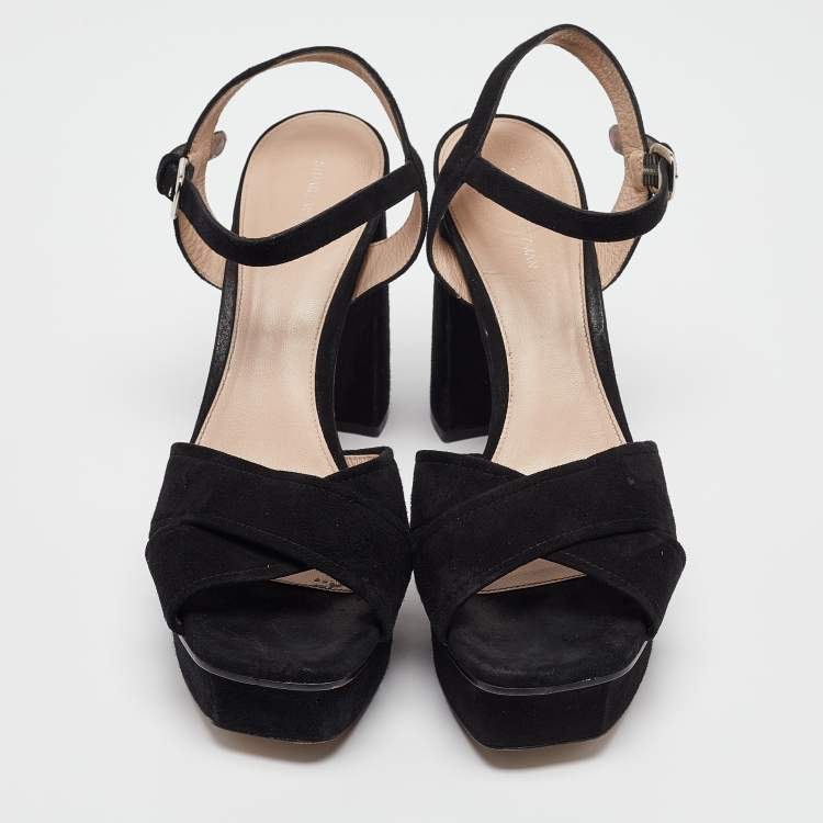Pre Owned Stuart Weitzman Black Suede Ankle Strap Sandals 41.5
