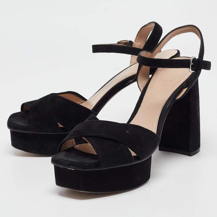 Pre Owned Stuart Weitzman Black Suede Ankle Strap Sandals 41.5