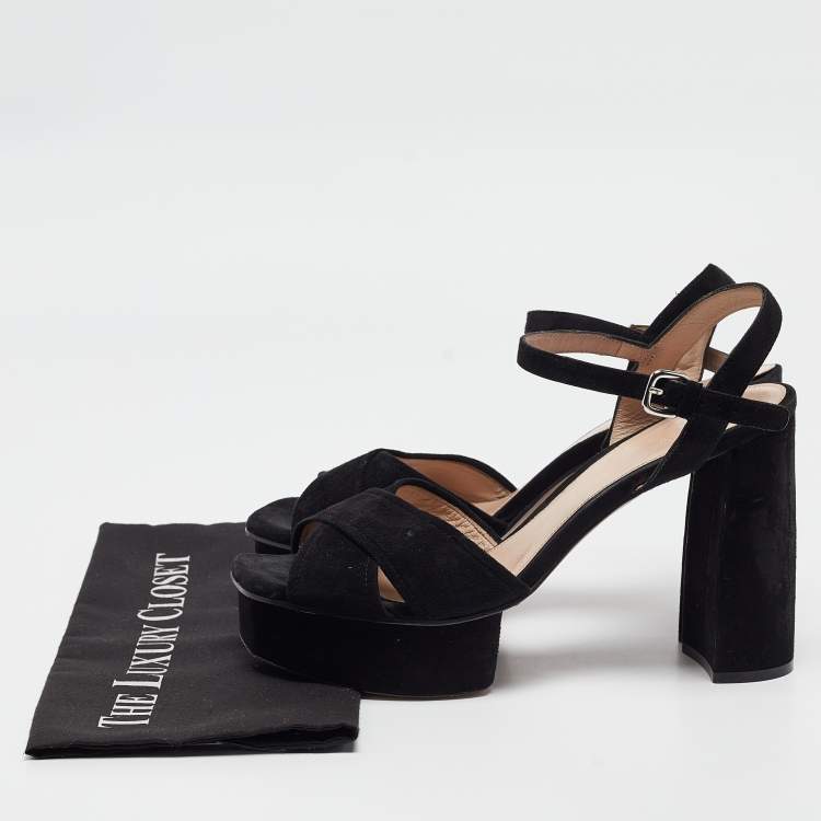 Pre Owned Stuart Weitzman Black Suede Ankle Strap Sandals 41.5