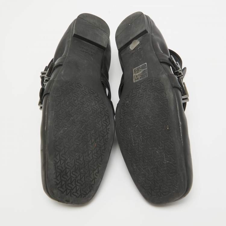Pre Owned Stuart Weitzman Black Leather Bolshoi Buckle Detail Ballet Flats Size 40
